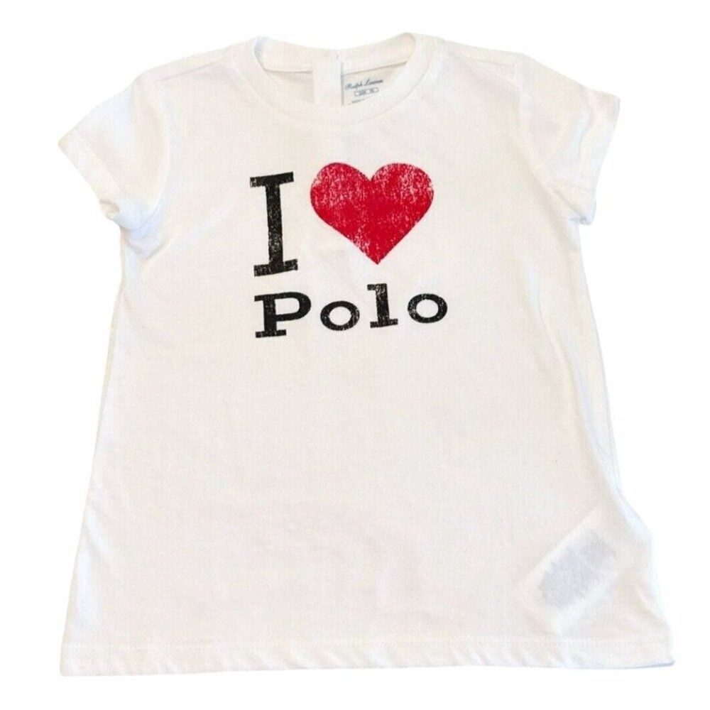 Ralph Lauren Baby 24“I ❤️ Polo” White Short Sleeve Tee Shirt Heart Size 24M NWT